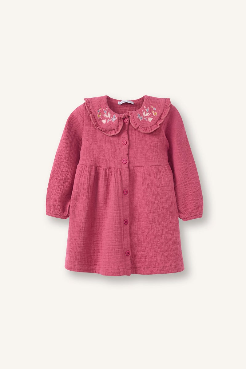 ديفاكتو فستان بيبي بناتي فلورال موسلين قصة عادية كم طويل - Image 1